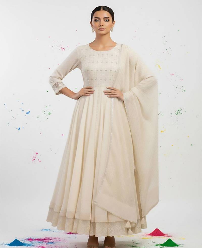 Women Ethnic Motifs Embroidered Tiered Sequinned Pure Cotton Kurta with Pyjamas & With Dupatta