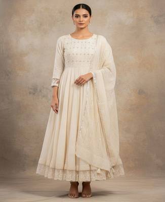 Women Ethnic Motifs Embroidered Tiered Sequinned Pure Cotton Kurta with Pyjamas & With Dupatta 2