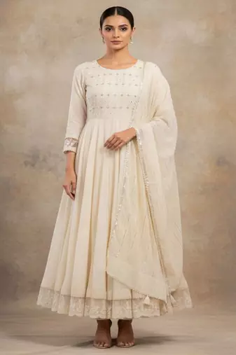 Women Ethnic Motifs Embroidered Tiered Sequinned Pure Cotton Kurta with Pyjamas & With Dupatta