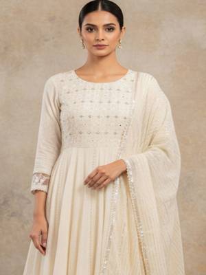 Women Ethnic Motifs Embroidered Tiered Sequinned Pure Cotton Kurta with Pyjamas & With Dupatta 3