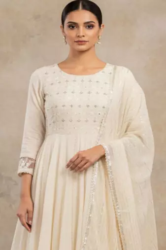 Women Ethnic Motifs Embroidered Tiered Sequinned Pure Cotton Kurta with Pyjamas & With Dupatta