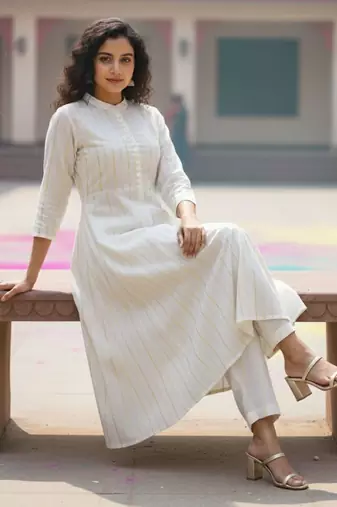 Women Striped Panelled Kurta with Trousers