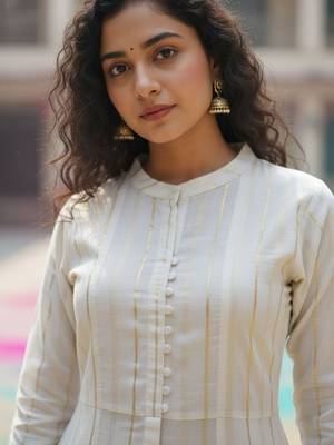 Women Striped Panelled Kurta with Trousers 2