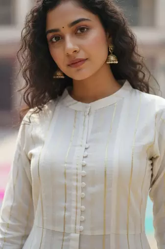 Women Striped Panelled Kurta with Trousers
