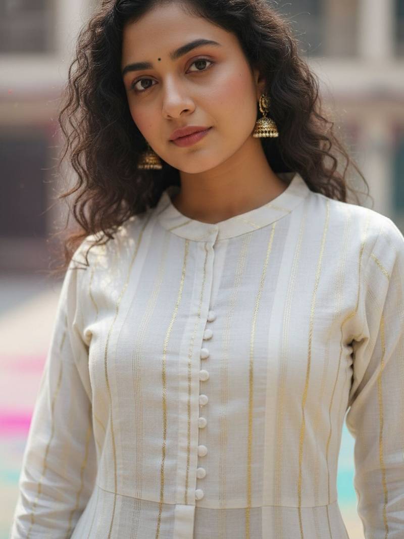 Women Striped Panelled Kurta with Trousers