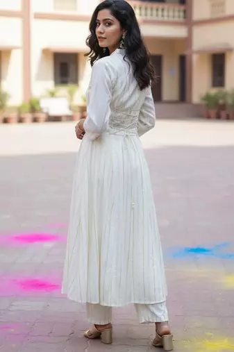 Women Striped Panelled Kurta with Trousers