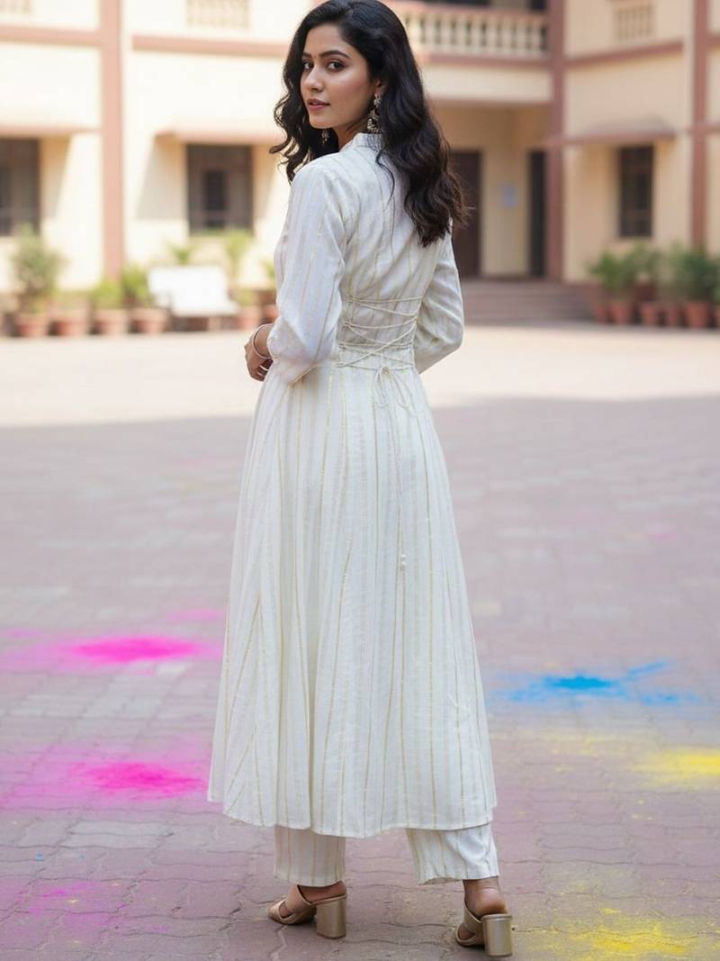 Women Striped Panelled Kurta with Trousers