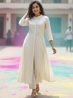 Women Striped Panelled Kurta with Trousers 4