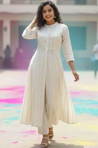Women Striped Panelled Kurta with Trousers