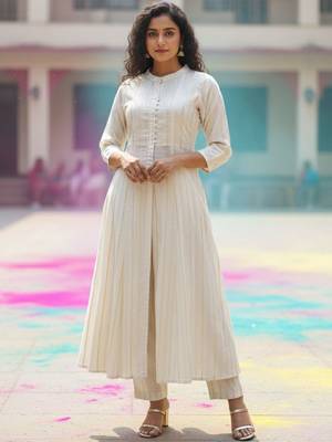 Women Striped Panelled Kurta with Trousers 5