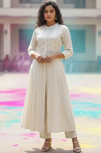 Women Striped Panelled Kurta with Trousers