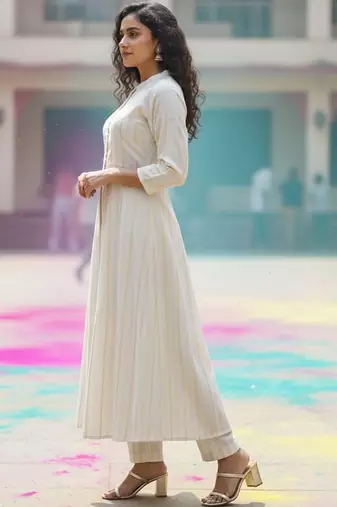 Women Striped Panelled Kurta with Trousers