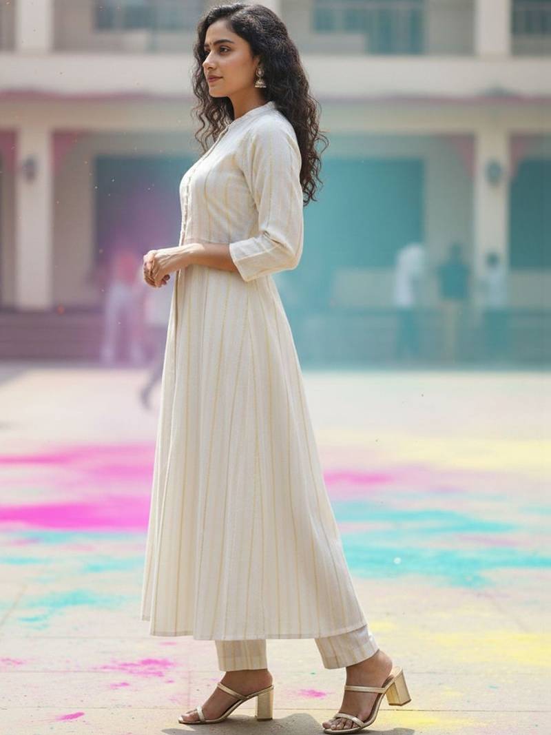 Women Striped Panelled Kurta with Trousers