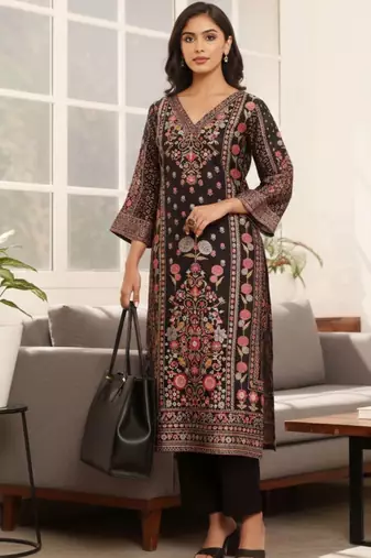 Women Ethnic Motifs Printed Regular Chanderi Silk Kurta with Trousers