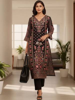 Women Ethnic Motifs Printed Regular Chanderi Silk Kurta with Trousers 4