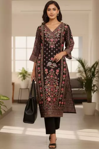 Women Ethnic Motifs Printed Regular Chanderi Silk Kurta with Trousers