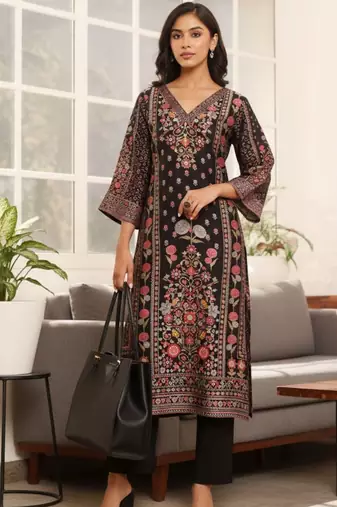 Women Ethnic Motifs Printed Regular Chanderi Silk Kurta with Trousers