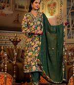 Mirror Embellished V-Neck Straight Kurta With Solid Bottom & Dupatta
