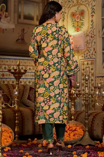 Mirror Embellished V-Neck Straight Kurta With Solid Bottom & Dupatta