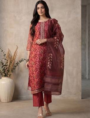 Women Ethnic Motifs Printed Regular Sequinned Kurta with Trousers & With Dupatta 1