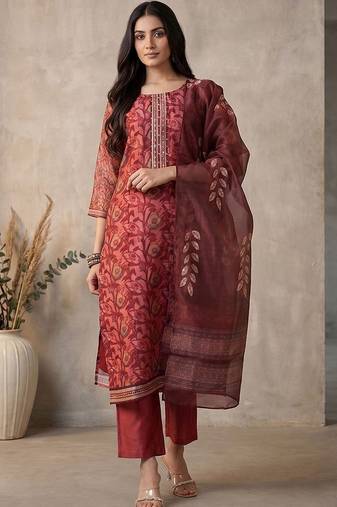 Women Ethnic Motifs Printed Regular Sequinned Kurta with Trousers & With Dupatta