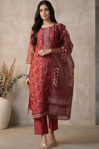 Women Ethnic Motifs Printed Regular Sequinned Kurta with Trousers & With Dupatta