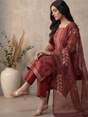 Women Ethnic Motifs Printed Regular Sequinned Kurta with Trousers & With Dupatta 2