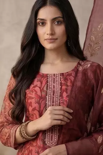 Women Ethnic Motifs Printed Regular Sequinned Kurta with Trousers & With Dupatta