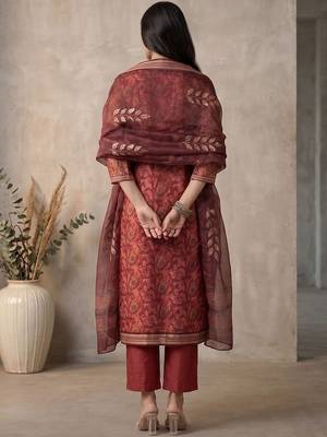 Women Ethnic Motifs Printed Regular Sequinned Kurta with Trousers & With Dupatta 4