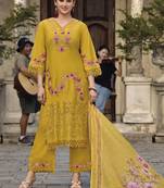 floral embroidered thread work  cotton straight kurta with trousers & dupatta