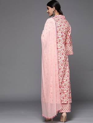 Women Floral Printed Pure Cotton Kurta Sets With Dupatta 5
