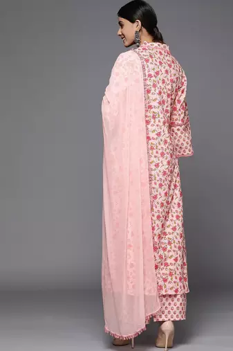 Women Floral Printed Pure Cotton Kurta Sets With Dupatta