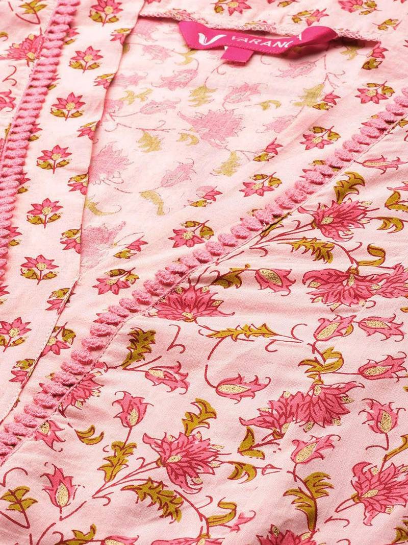 Women Floral Printed Pure Cotton Kurta Sets With Dupatta