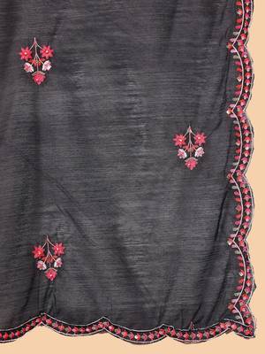 Floral Embroidered Thread Work Pure Cotton Straight Kurta with Trousers & Dupatta 4