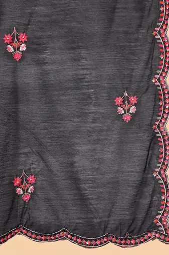 Floral Embroidered Thread Work Pure Cotton Straight Kurta with Trousers & Dupatta