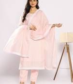 Floral Embroidered Thread Work Pure Cotton Kurta with Trousers & With Dupatta