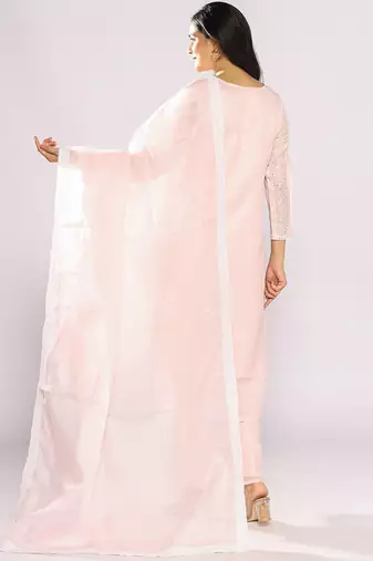 Floral Embroidered Thread Work Pure Cotton Kurta with Trousers & With Dupatta