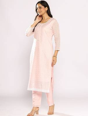 Floral Embroidered Thread Work Pure Cotton Kurta with Trousers & With Dupatta 5