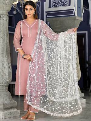 Floral Regular Thread Work Kurta with Trousers & Dupatta 1