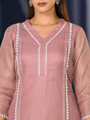 Floral Regular Thread Work Kurta with Trousers & Dupatta 2