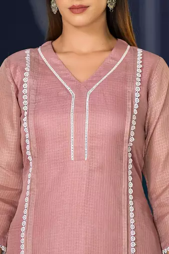 Floral Regular Thread Work Kurta with Trousers & Dupatta