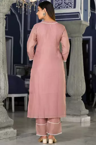 Floral Regular Thread Work Kurta with Trousers & Dupatta