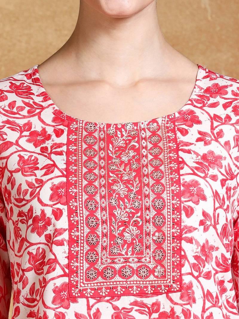 Women Floral Yoke Design Regular Kurta Sets With Dupatta