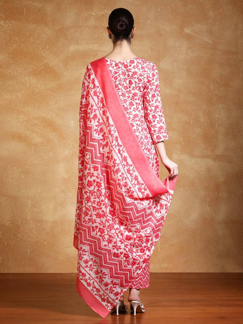Women Floral Yoke Design Regular Kurta Sets With Dupatta
