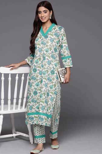 Floral Printed Regular Pure Cotton Kurta with Trousers