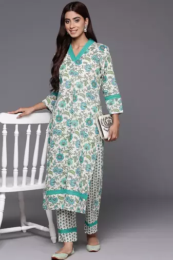 Floral Printed Regular Pure Cotton Kurta with Trousers