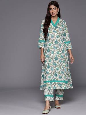 Floral Printed Regular Pure Cotton Kurta with Trousers 4