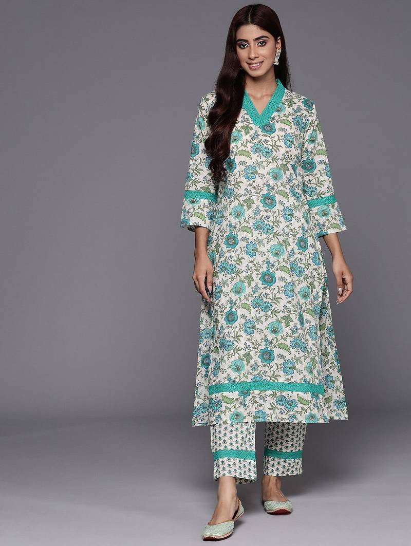 Floral Printed Regular Pure Cotton Kurta with Trousers