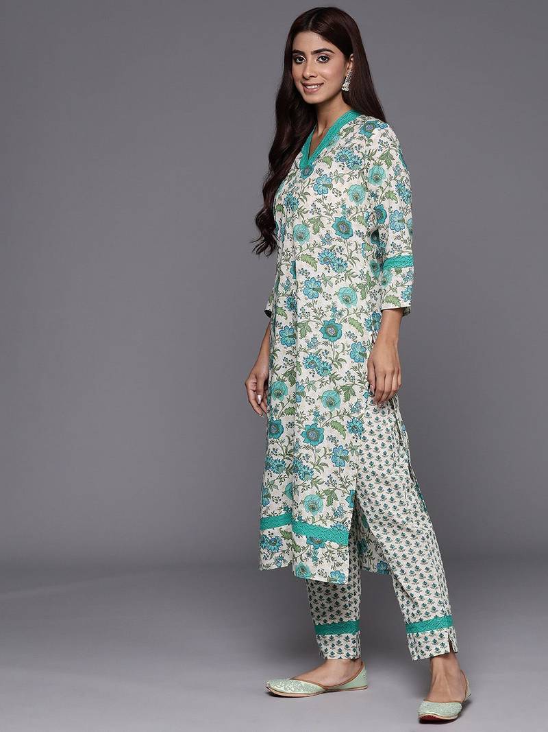 Floral Printed Regular Pure Cotton Kurta with Trousers