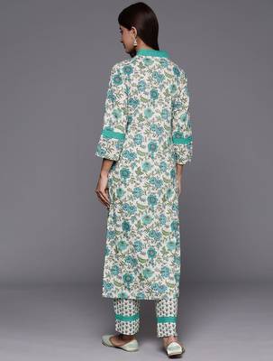 Floral Printed Regular Pure Cotton Kurta with Trousers 6